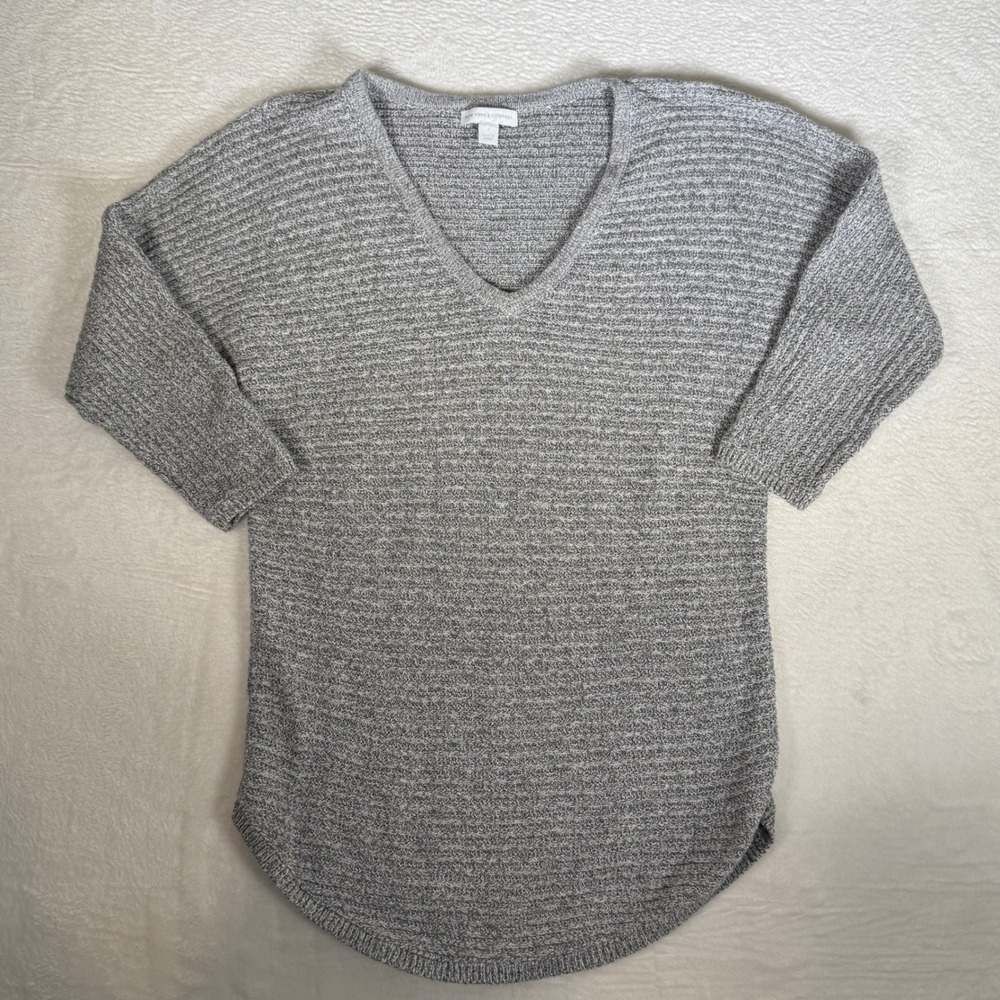 New York & Company Womens Grey Marled V-Neck 3/4‎ Sleeve Knit Sweater Small